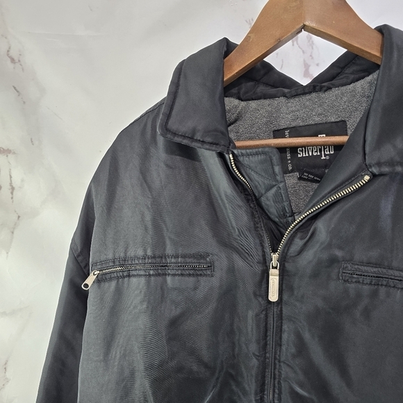 Vintage Levis Jacket Mens Large Black Silver Tab Trucker 90s Fleece Lined Zip - Picture 2 of 13